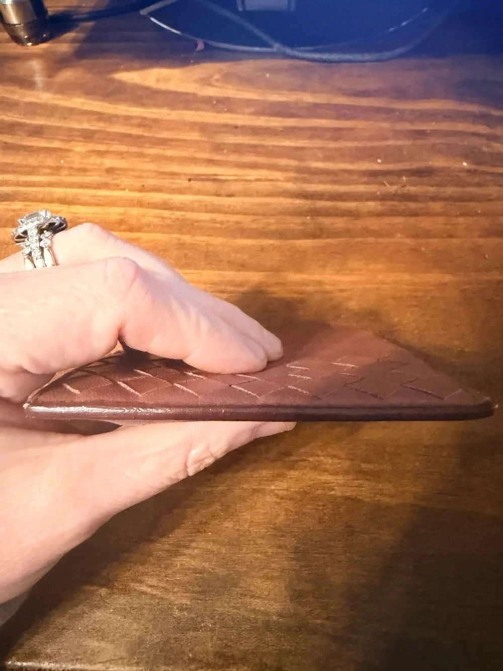 Bottega Veneta Brown Woven Leather Card Holder